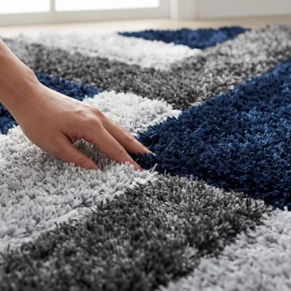 Hand-Tufted Wool Rug – Navy Blue Geometric Plush Shag Area Rug