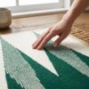 Handwoven Cotton Durrie Rug – Emerald Green Geometric Flatweave Area Rug