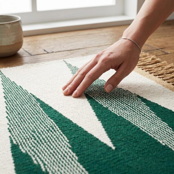 Handwoven Cotton Durrie Rug – Emerald Green Geometric Flatweave Area Rug